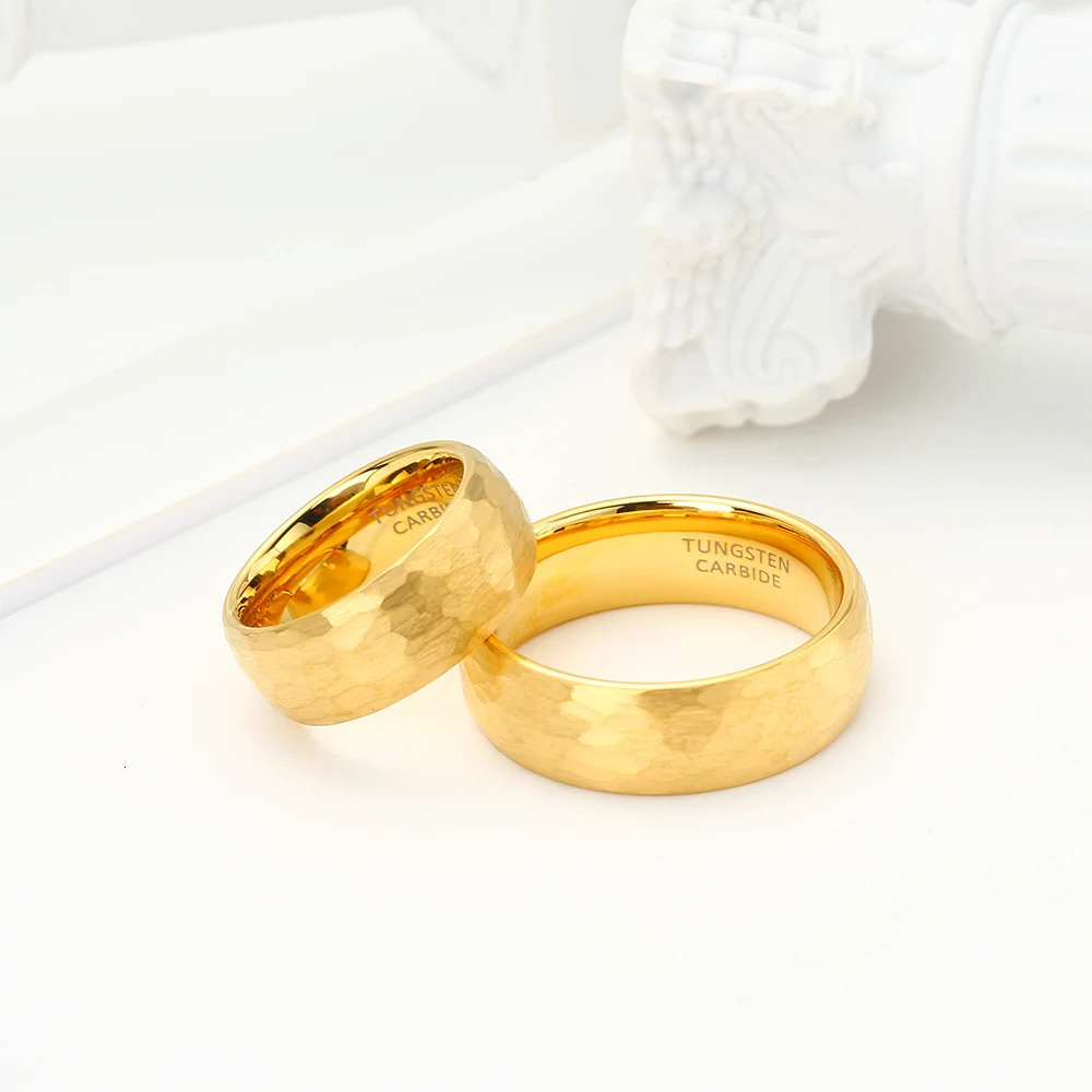 8mm Gold Color Hammered Tungsten Carbide Ring Domed Comfort Fit Engagement Ring Size 6-13 250529