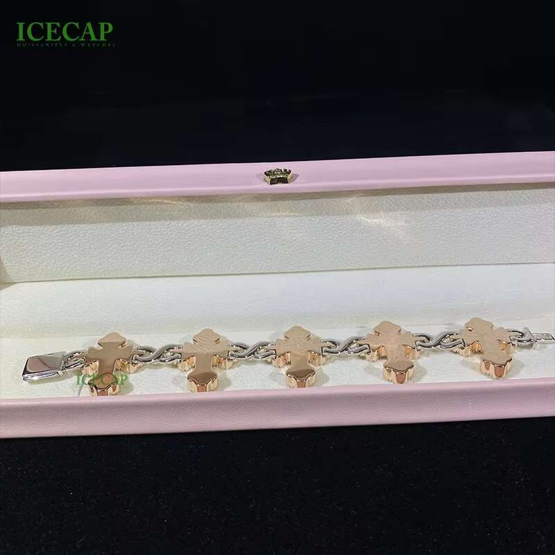 Icecap Custom Cross Cuban Bracelet Hip Jewelry VVS Moissanite Diamond Bracelet 925 Sterling Silver Charm Bracelet for Bulk