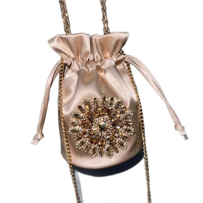 Women Glitter Bucket Satin Handbag Designer Flower Bag Evening Dia Clutch Purse Wedding Party