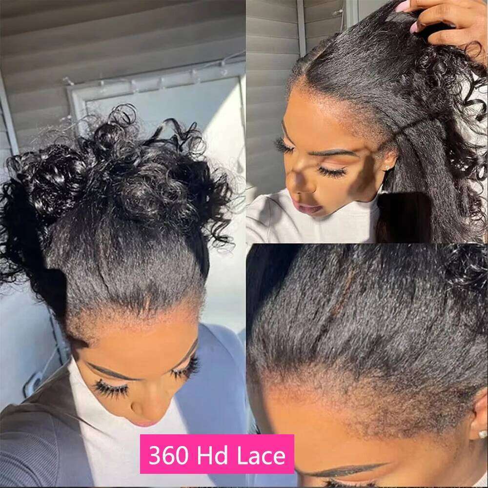 CEXXY Kinky 360 HD Lace Frontal Wig For Black Women Yaki Straight Ponytail Human Hair Cheap Wigs On Clearance Sale
