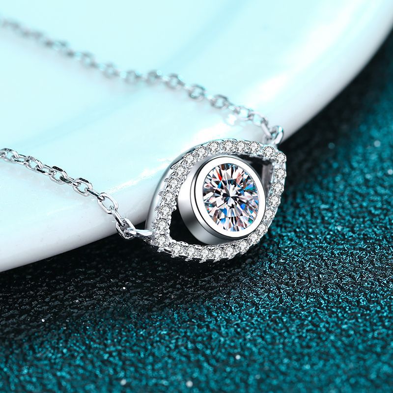 925 Sterling Silver Angel Eye Moissanite Micro Pave Pendant Necklace Unique Fashion Hypoallergenic Jewelry Wholesale Direct Shipping