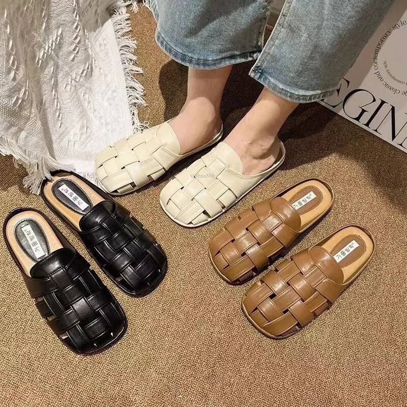 Free Shipping New Baotou Half Slippers For Women's Summer Outerwear Flat Sandals French One Step Outdoor Beach Stepping Cool Slippers