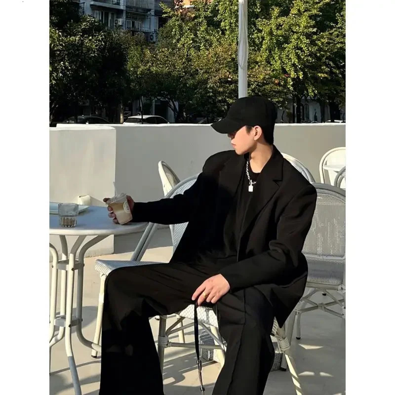 Highend Casual Suit Jacket For Men Trendy Western Style Spring Autumn Season Black Color Full Set Clothes By 250529Z