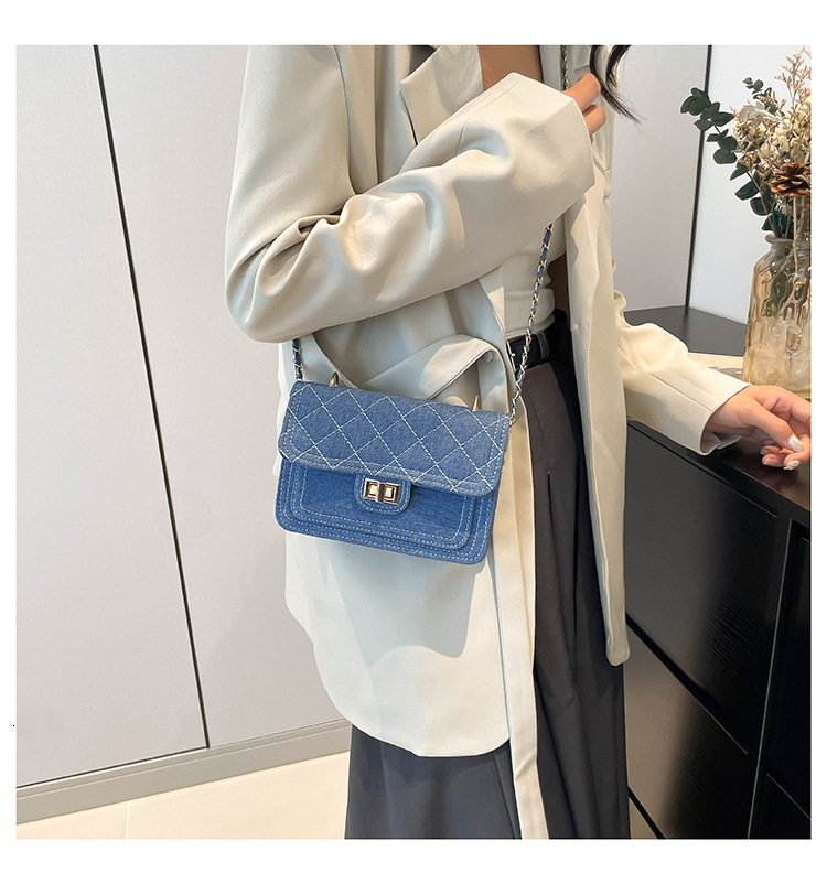 Denim Quilted Embroidered Small Square Bag For Shopping Bag Women 2025 Autumn Designer New Free Shipping Style Single Shoulder Lock Crossbody Bag Hand