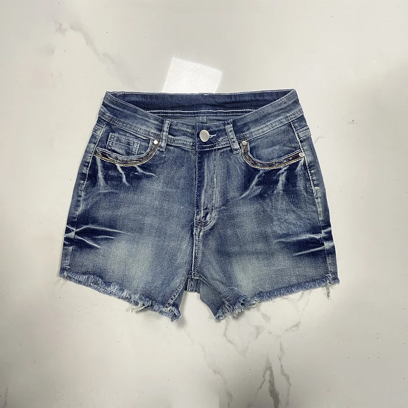 Xingqing Women Denim Shorts Summer Casual High Waist Back Embroidery Raw Hem Jean Shorts with Pockets y2k Clothing Streetwear 250527