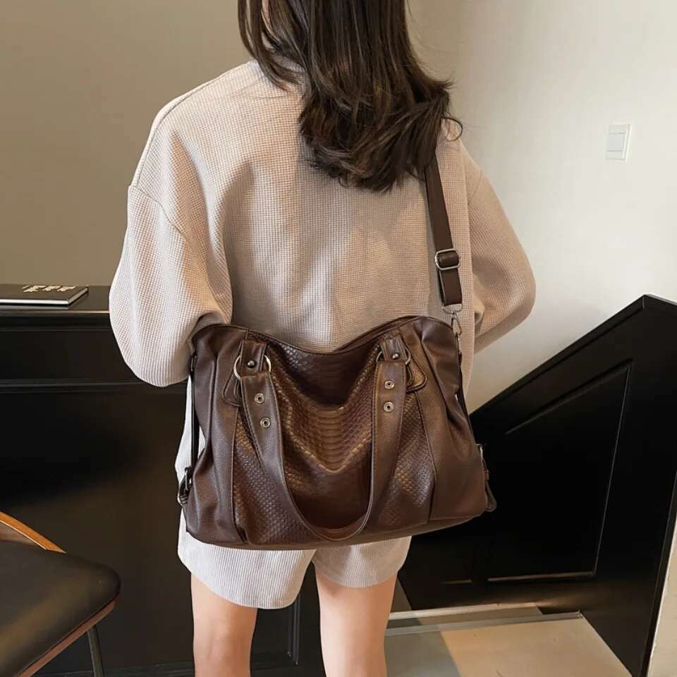 Alligator Capacity Black Shoulder Bags For Women Large Shopper Soft Pu Leather Crossbody Handbag Lady Travel Tote Bag