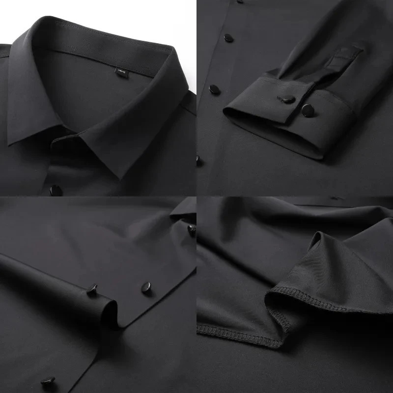 High Stretch AntiWrinkle Mens Shirts Long Sleeve Dress Shirt For Men Slim Fit Social Business Blouse White S4XL 250528Z