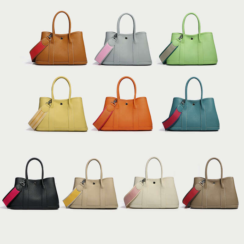 Garden Top Layer Cowhide Litchi Pattern Women's Bag Single Shoulder Color Block Wide Strap Handbag Women 2025 New Casual Versatile Fashion