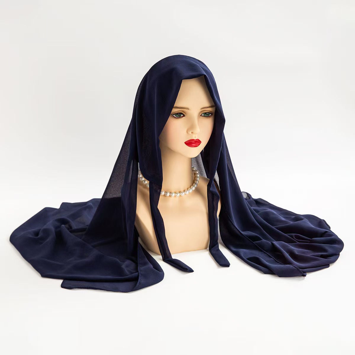 T848 solid color pearl chiffon bandage headscarf breathable soft head wrap scarf Malay long scarf female