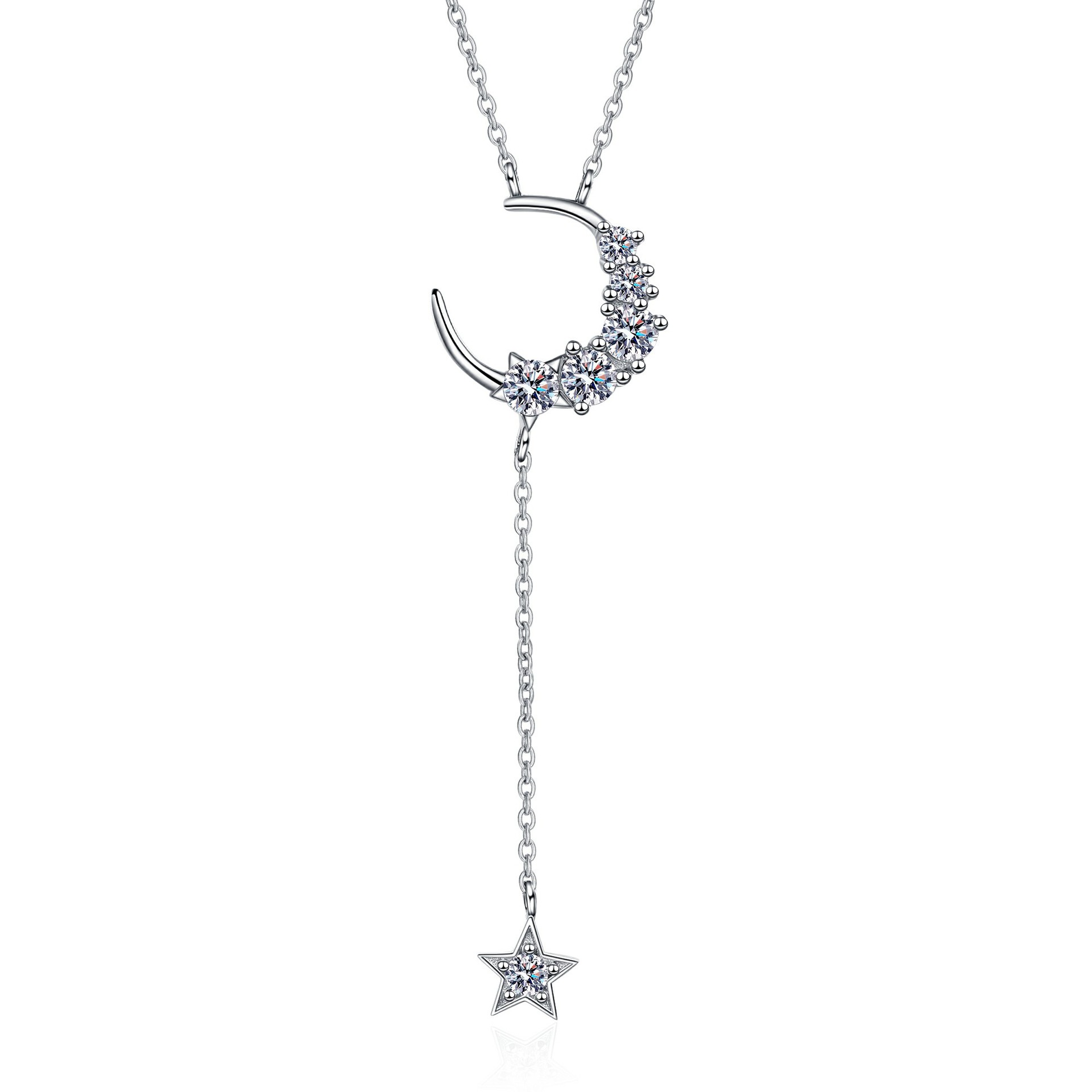925 Sterling Silver Moissanite Star and Moon Pendant Necklace for Women Trendy Ins Style Layered Jewelry Affordable Luxury Direct from Factory