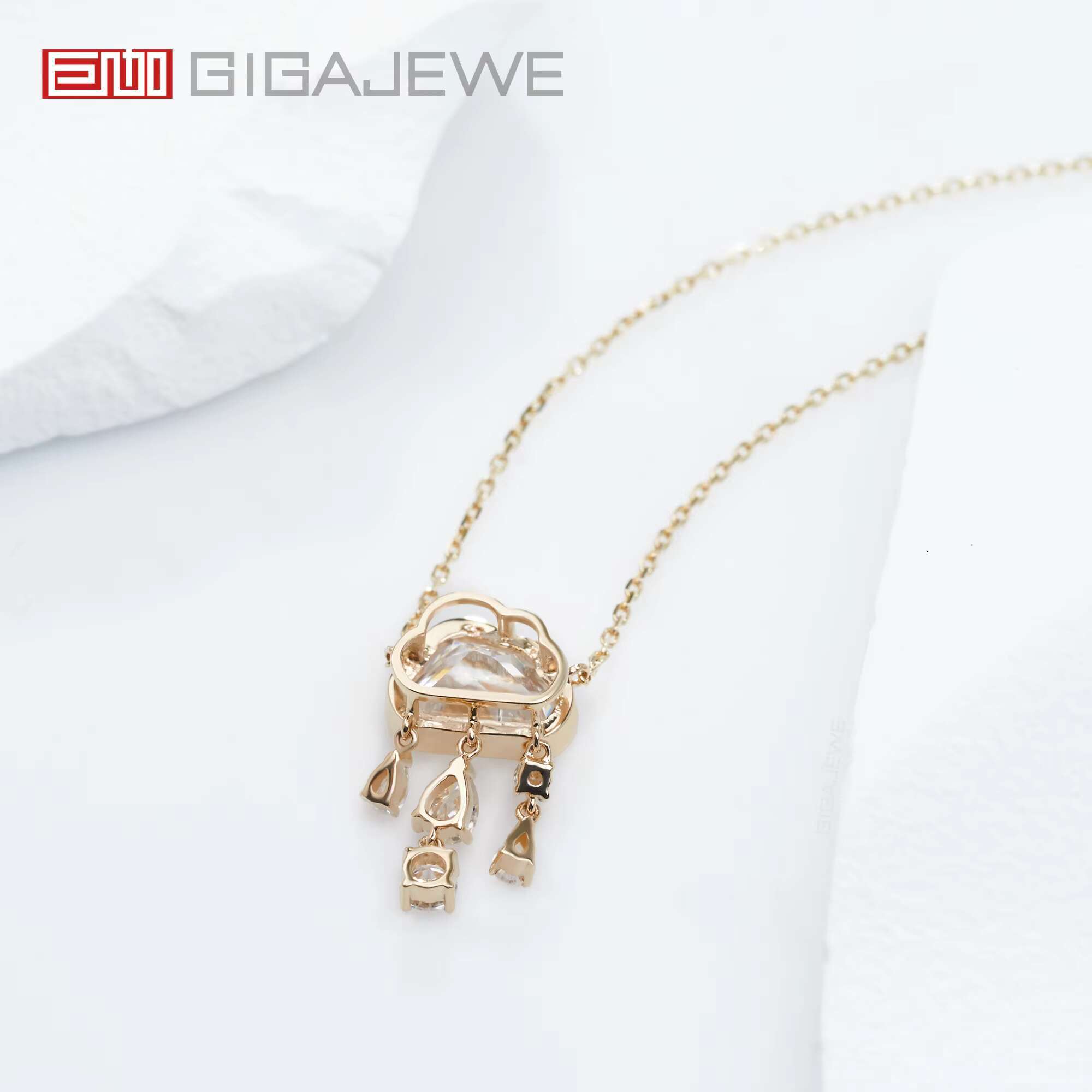 GIGAJEWE 9K/14K/18K Yellow Solid Gold 7*9 MM 2ct Round Cut White D Moissanite Elegant Necklace Rain Cloud Necklace Gift