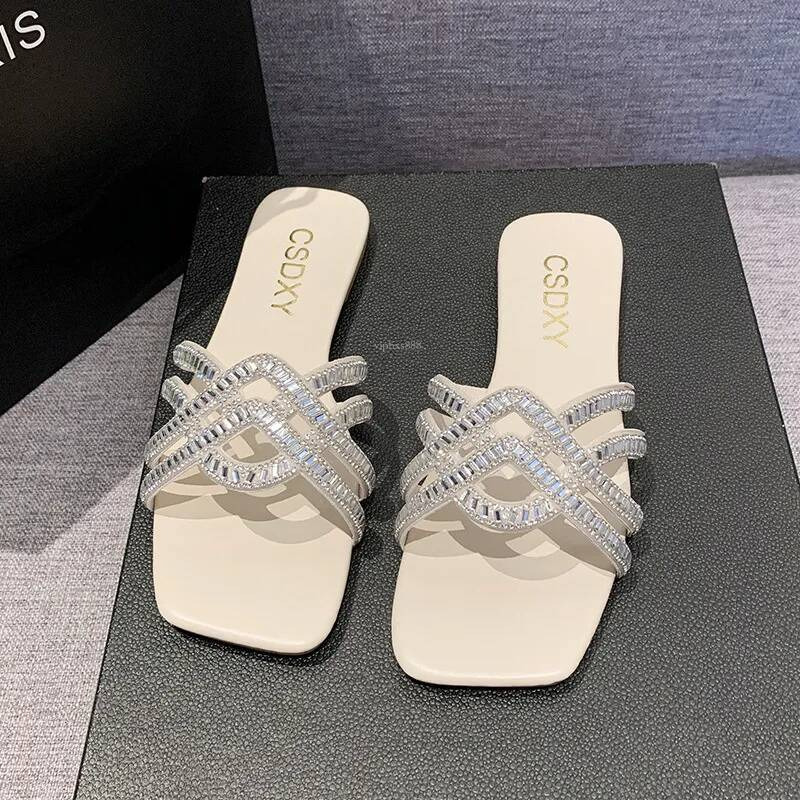 Free Outdoor Beach Shipping Slides Designer Slippers For Womans Flat One Line Flat Slippers For Women's Heads At Home