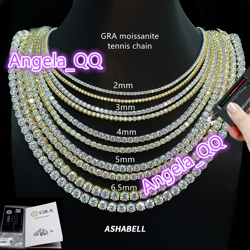 925 Silver HipHop Ice Out Moissanite Tennis Chain Vvs D Color Moissanite Tennis Necklace