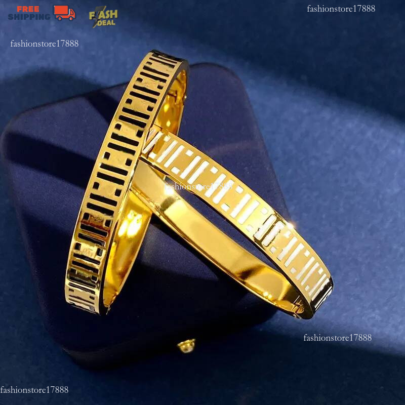 2025 Titanium Bracelet For Women Classic Fashion Wristband Stainless Steel Open Gift Designer Jewelry Bangle Letter F Lover Bracelets 3C4af