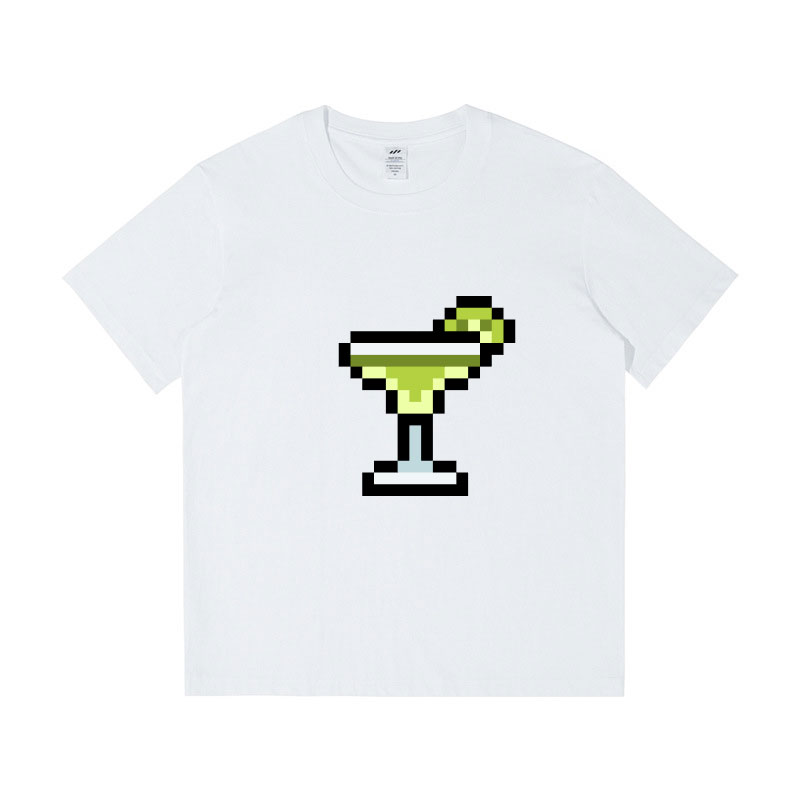 Designer T-shirts Women 100% Cotton Summer Short Sleeve High-quality Female Tops Pixel Beverage Printing Casual O-neck Cute Style Clothing