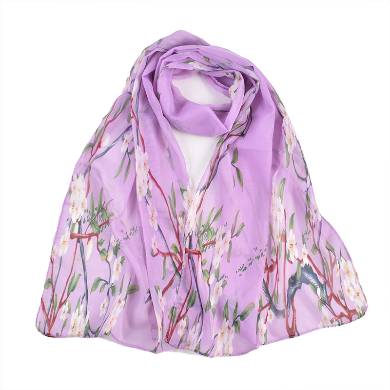 K884 New summer fashion and versatile peach blossom pattern printed thin small gauze scarf for women chiffon scarf breathable scarf