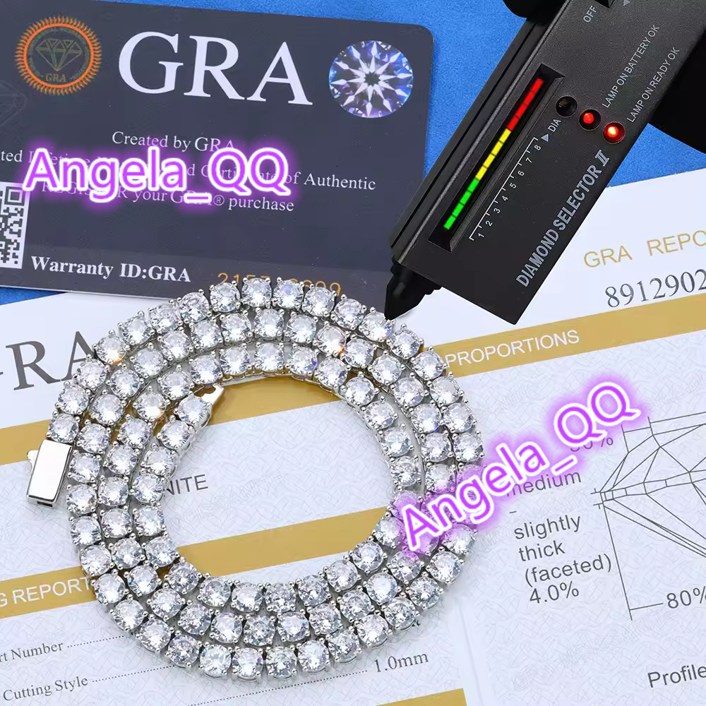 S925 Silver Cuba Chain VVS D Colour Moissanite Diamond Tennis Chain Link Necklace Jewelry Men Ice Out Chain Link Necklace