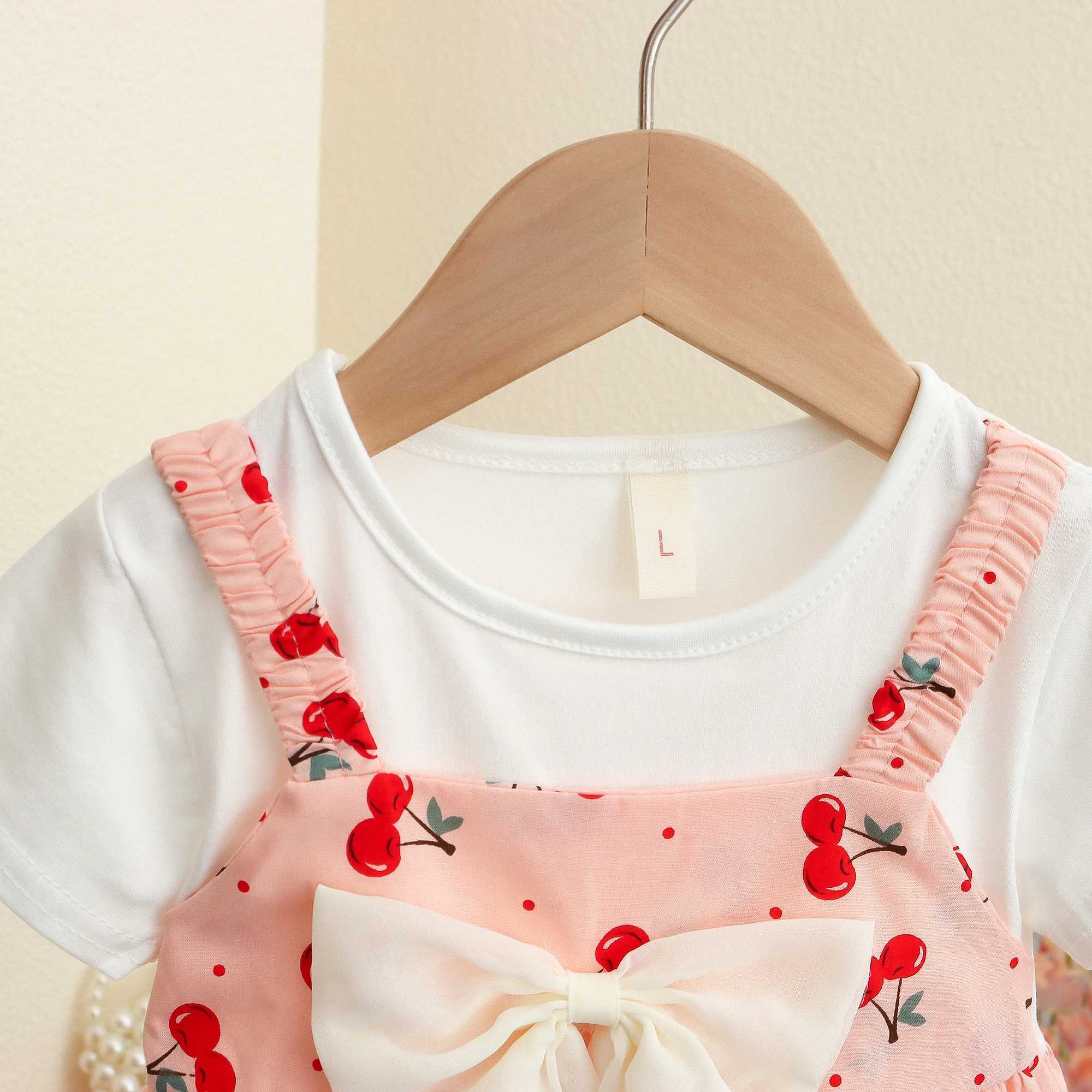 Comfortable Cotton Dress For Baby Girl Cherry Printed Dress For Kids Korean Style Dress R250530