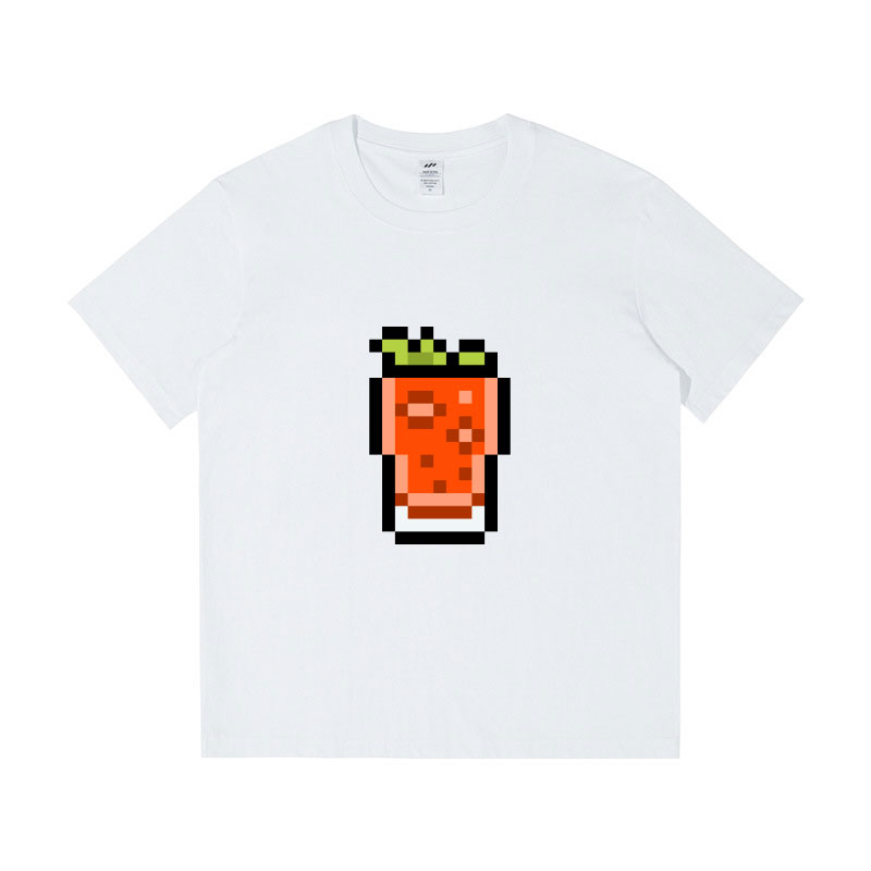 Designer T-shirts Women 100% Cotton Summer Short Sleeve High-quality Female Tops Pixel Beverage Printing Casual O-neck Cute Style Clothing