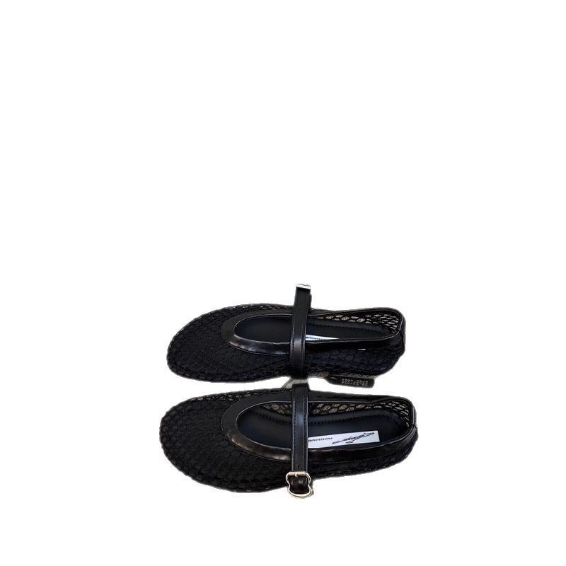 Designer Heels Ballet Flats Shoes French Vintage Breathable Woven Mary Jane Flats in Classic Black Versatile and Stylish