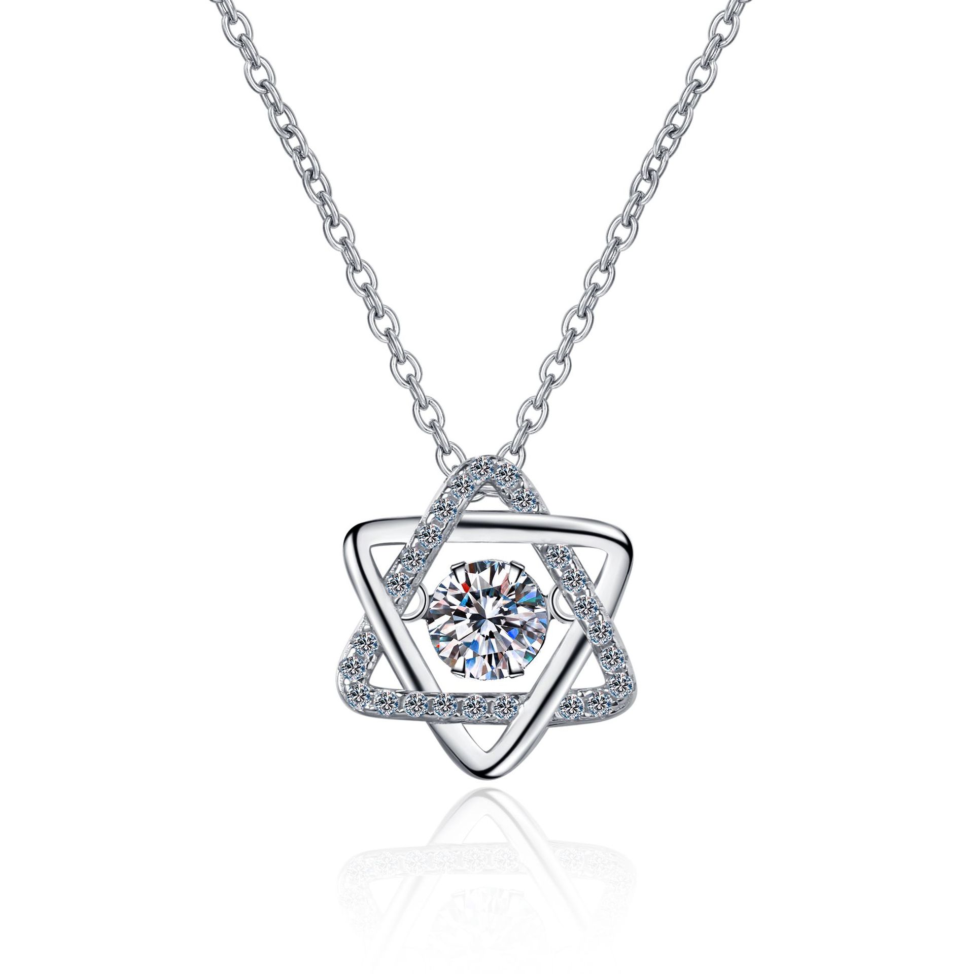 925 Sterling Silver Hexagram Moissanite Pendant Necklace PT950 Gold Plated Dainty Clavicle Chain Hypoallergenic Jewelry Wholesale Supply