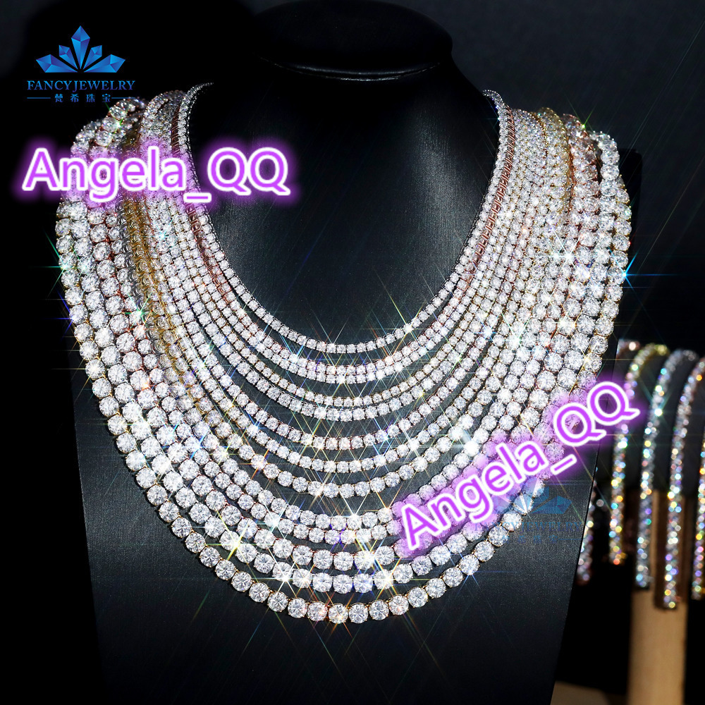 Ready to Ship 925 Sterling Silver Hip Hop Tennis Chain VVS Moissanite Diamond Necklace in 3mm 4mm 5mm 6mm Sizes