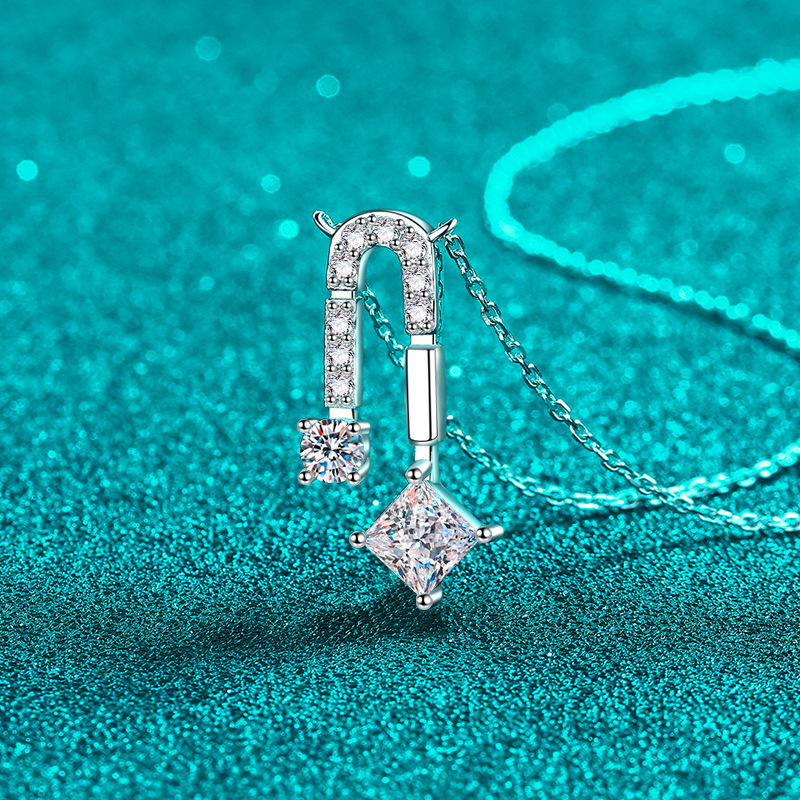 925 Sterling Silver PT950 Plated Moissanite Square Pendant Necklace, Designer Luxury Jewelry, Minimalist Choker for Women, Elegant and Unique