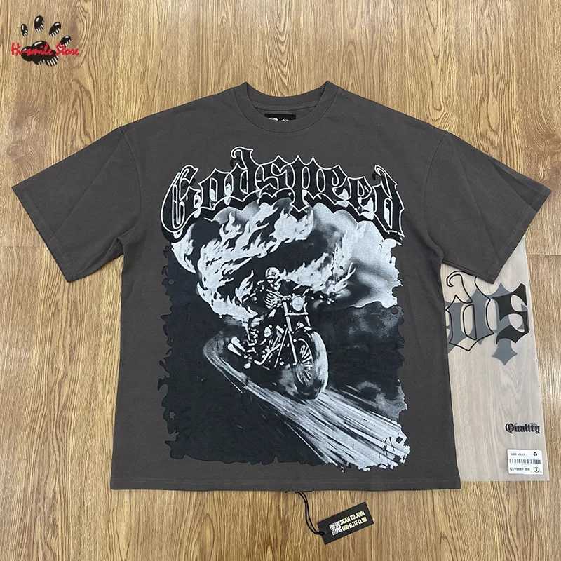 Casual 25SS Vintage Cotton Crewneck Godspeed T Shirts Short Sleeve Men Woman High Street Spring Summer Washed Black Grey X25530