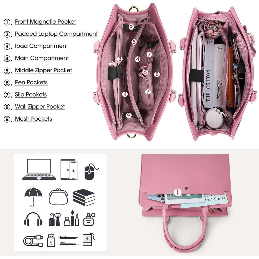 Designer Bag Large Capacity For Women Inch Laptop Tote Leather Work Waterproof Briefcase Business Office Computer Bag