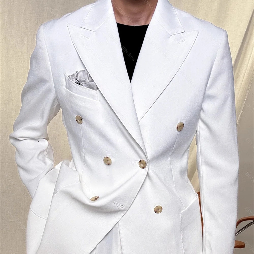 Elegant Lapel Men Suits Two Piece Gentleman Double Breasted Casual Outfits Slim Fashion Groom Wedding Party Prom Tuxedo 250520Z