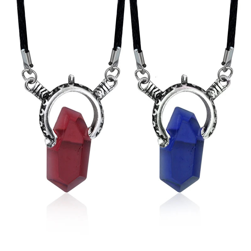 Dmc Devil May Cry 5 Dante Pendant Necklace Red Blue Gem Cosplay Necklaces Long Rope Chain Vintage Gifts for Men 250528