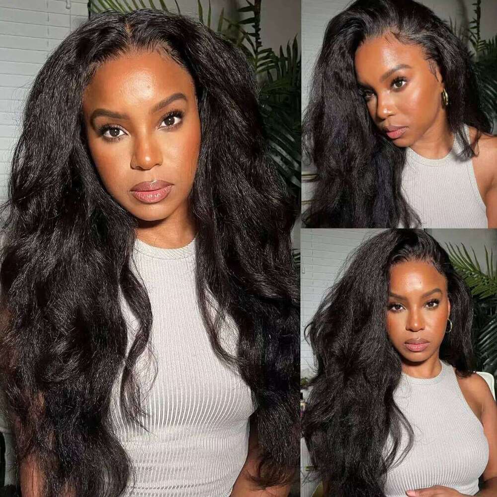 CEXXY Kinky 360 HD Lace Frontal Wig For Black Women Yaki Straight Ponytail Human Hair Cheap Wigs On Clearance Sale