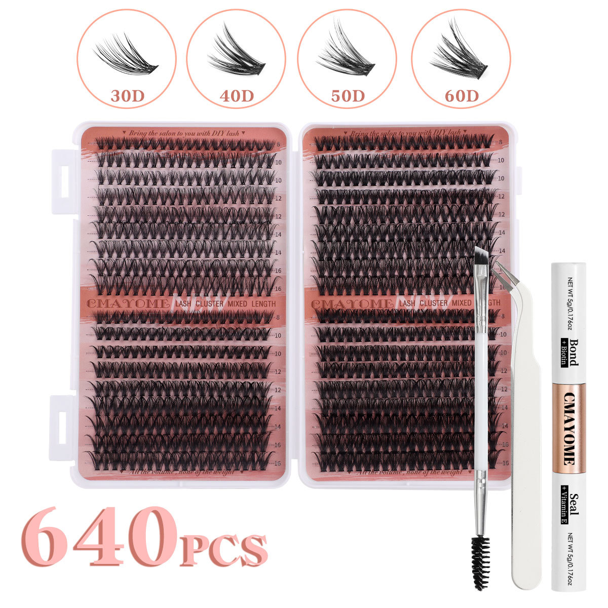 DIY Lash Clusters Kit 640Pcs Individual Eyelashes Thick Fluffy Handmade Reusable DIY Segmented Eyelash Extensions for Women Grafted Lashes