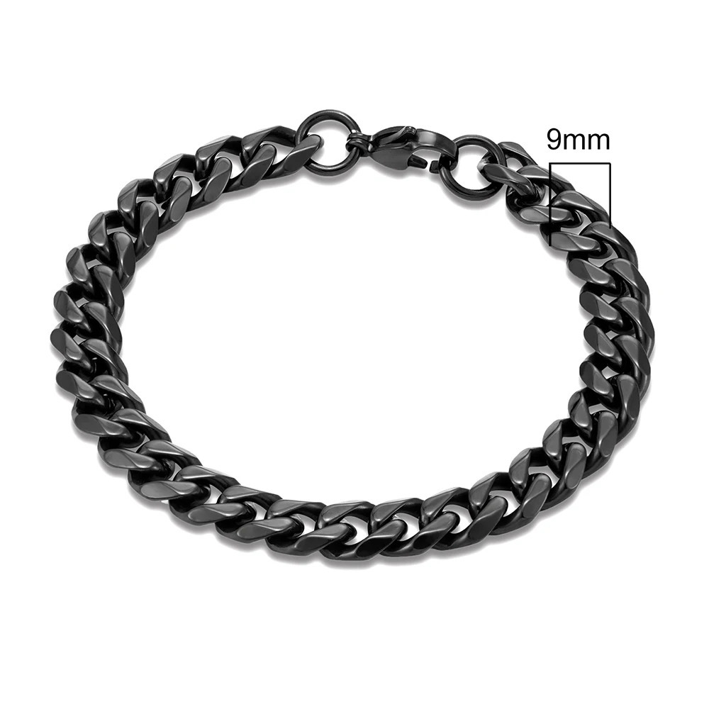MKENDN Punk Men 311mm Stainless Steel Black Dainty Curb Cuban Link Chain Bracelets for Women Unisex Solid Jewelry Gifts 250528