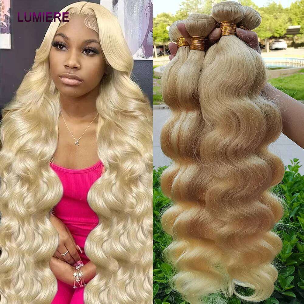 Lumiere 613 Blonde Body Wave 3 4 Bundles Human Brazilian 32 34 36 Inch Raw Virgin Hair Extensions Double Weft Wholesale