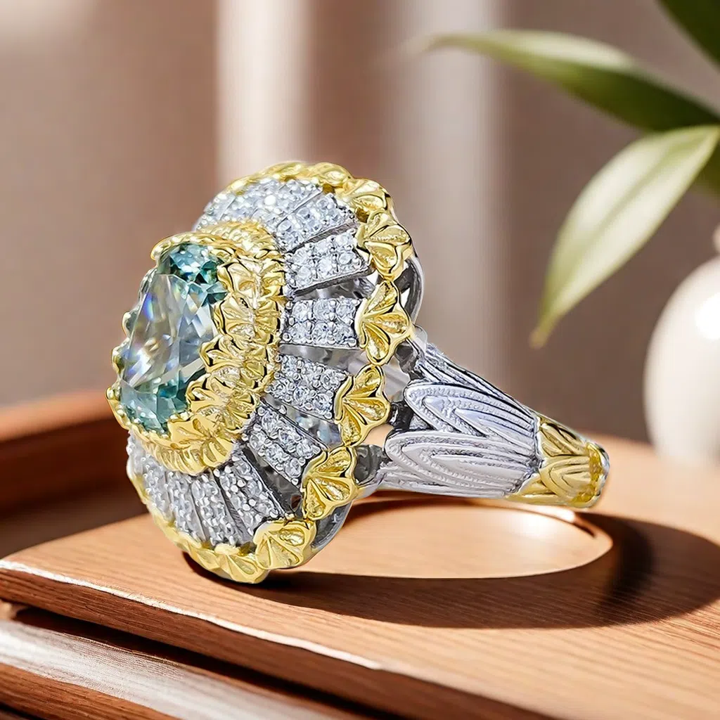 Buchiattelli 8*10 tourmaline green umbrella-type ring S925 sterling silver livestream best-sell fashionable personalized cocktail ring wedding preciou