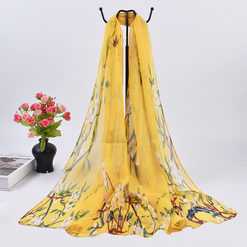 K884 New summer fashion and versatile peach blossom pattern printed thin small gauze scarf for women chiffon scarf breathable scarf