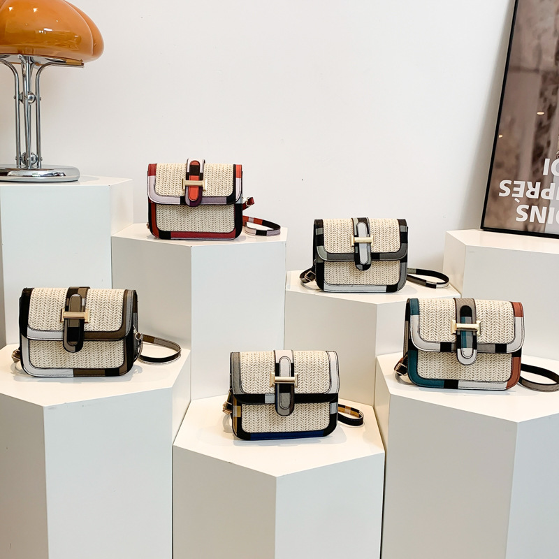 French Style Personality Free Shipping Shopping Handbag Woven Color-block Fashion Simple Casual Designer Single Shoulder Crossbody Bag Small Square Ba