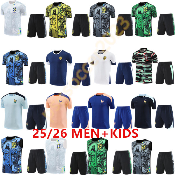 2025/2026 men kids FrenchS fra nce tracksuit soccer jersey BENZEMA MBAPPE 25/26 Brazil training suit Short sleeves chandal de futbol sweatshirt Sweater survetement