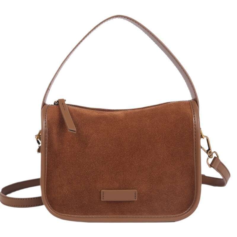 Famous brand bag suede cowhide fashion women's shoulder diagonal cross coffee women brown handbag angora red