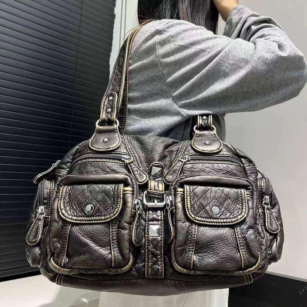 Designer Bag Ladies Fashionable Hot Girl Vintage Tote With Large Capacity Y K Washed Vegan Leather Single Shoulder Crossbody