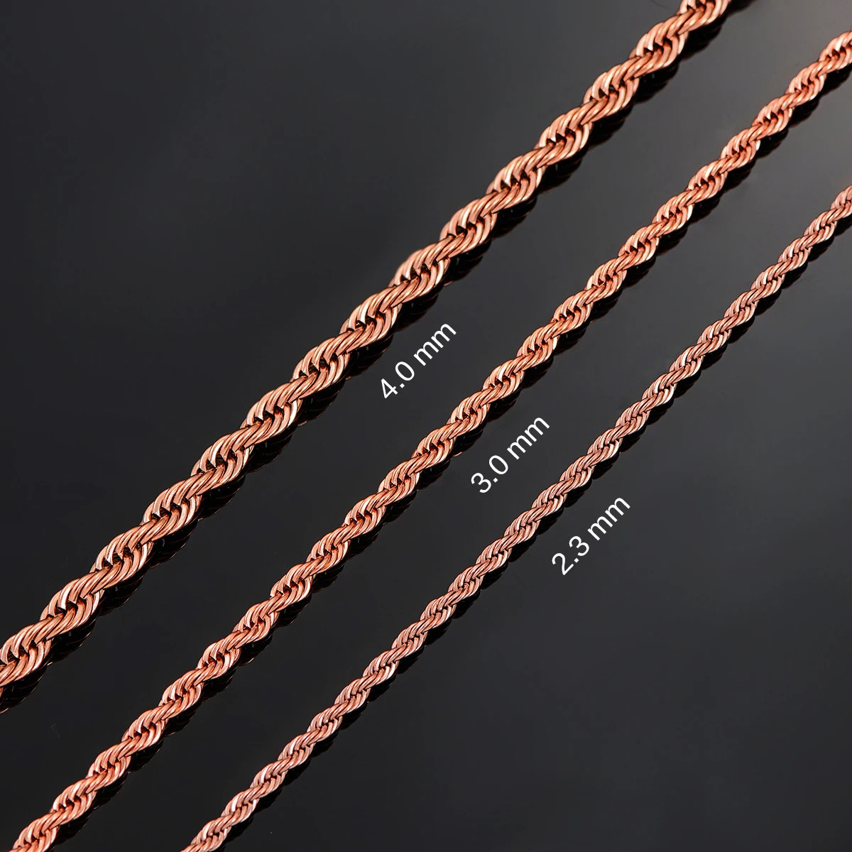 2mm4mm Rose Gold Color Stainless Steel Twisted Rope Necklaces Classic Men Boy Chain 16 to 30 Inches 250528