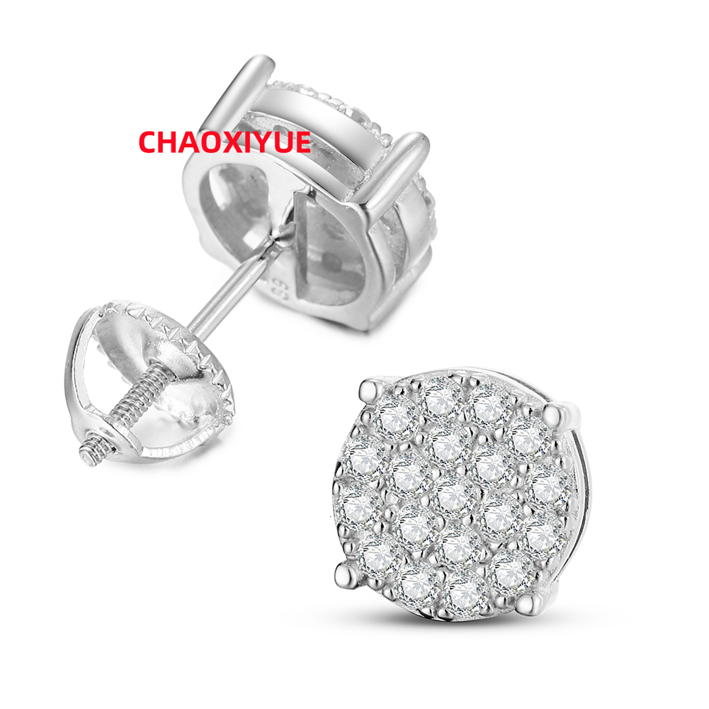 Wholesale High Quality New Fashion Hip Hop 925 Sterling Silver Full Diamond Iced Out Moissanite Stud Earrings