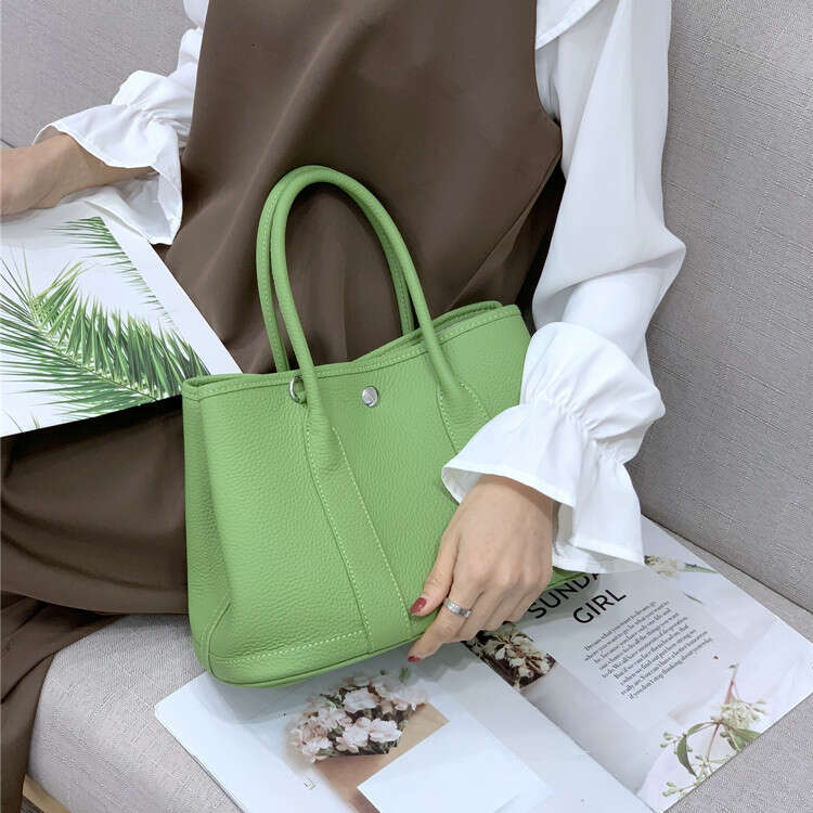 Garden Top Layer Cowhide Litchi Pattern Women's Bag Single Shoulder Color Block Wide Strap Handbag Women 2025 New Casual Versatile Fashion