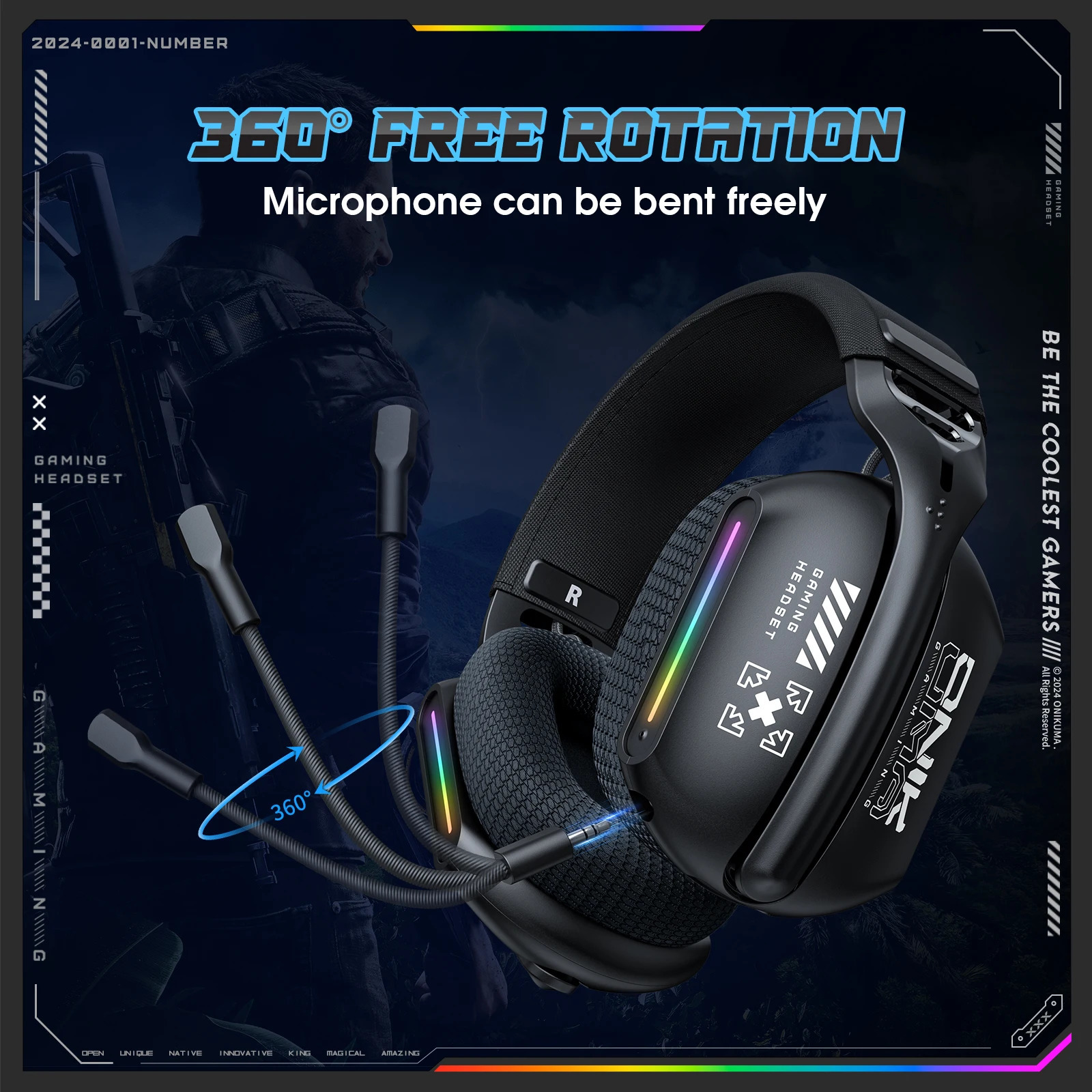 ONIKUMA GT808 24GHz Wireless Gaming Headset Noise Cancelling Earphone For PS5 PC Mac Headphones With Mic RGB 250526