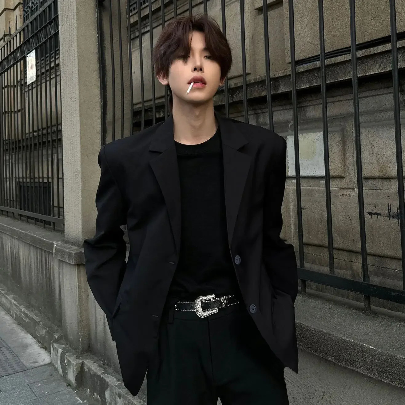 Highend Casual Suit Jacket For Men Trendy Western Style Spring Autumn Season Black Color Full Set Clothes By 250529Z