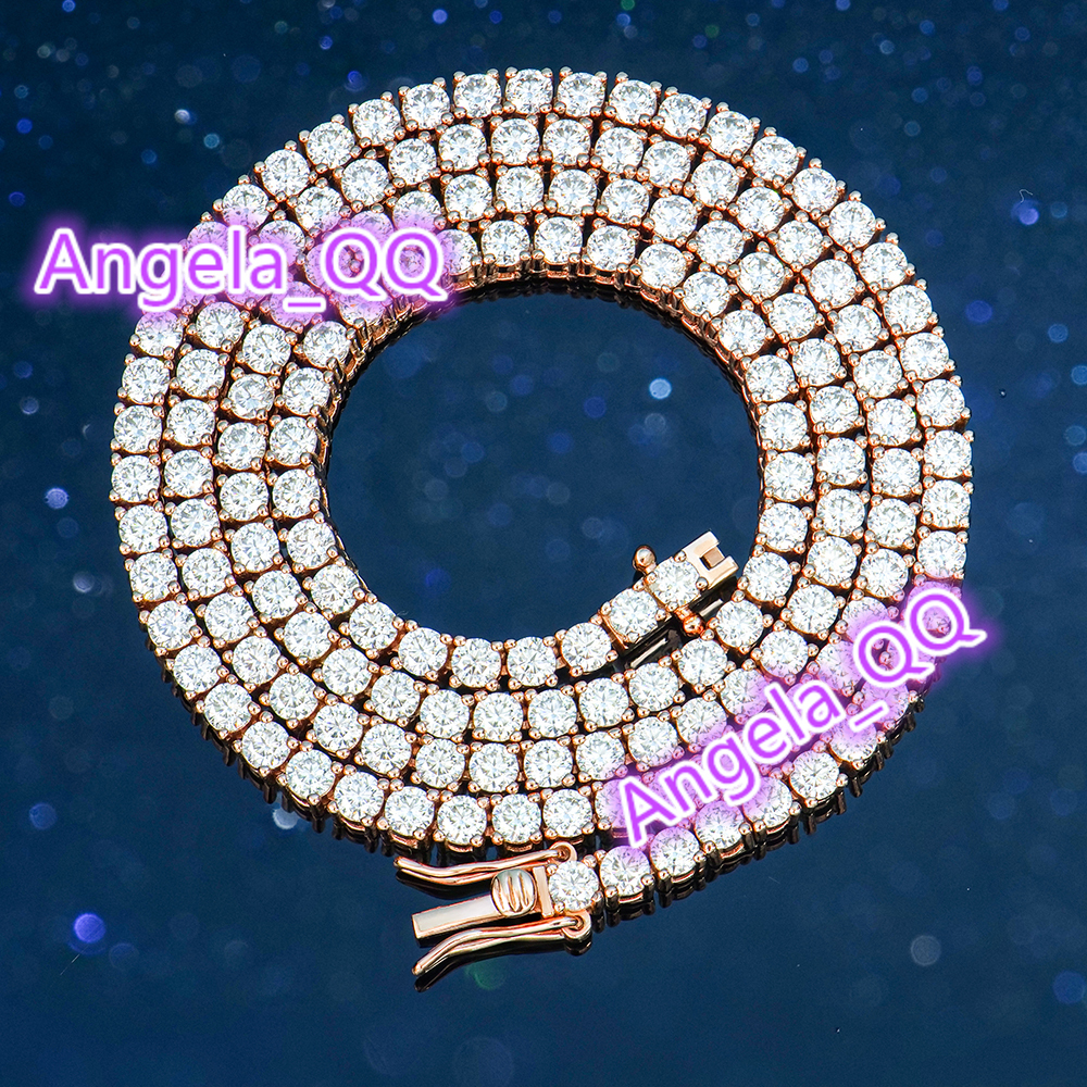 3-6mm 6in-24in Mossanite Moissanite 925 Silver Fashion Jewelry Rose Gold Plated Tennis Necklaces for Women