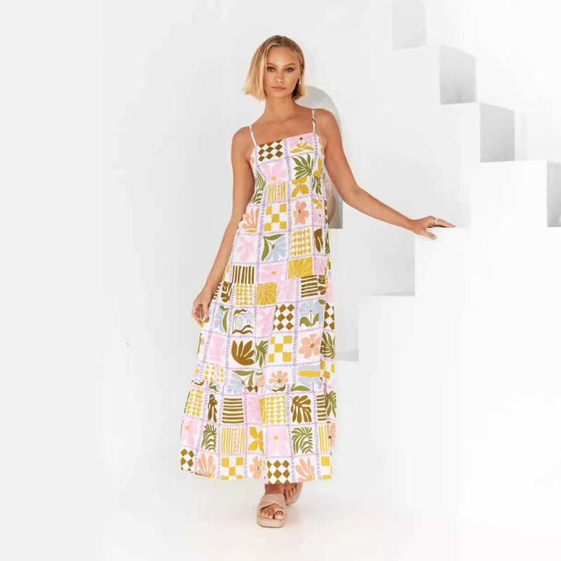 Casual Women Dresses 2025 Summer New Fresh Fashion Printed Personality Back Hollow Out Strap Dress
