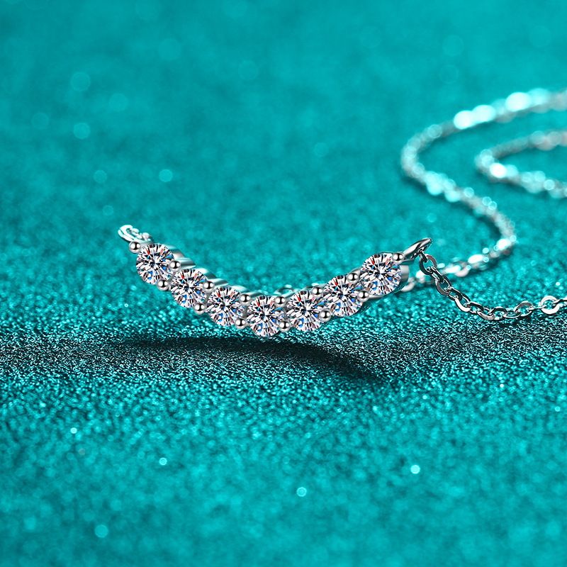 925 Sterling Silver Moissanite Necklace for Women with Seven Diamond Smile Design, Minimalist Pendant for Daily Wear, Affordable Luxury Jewelry