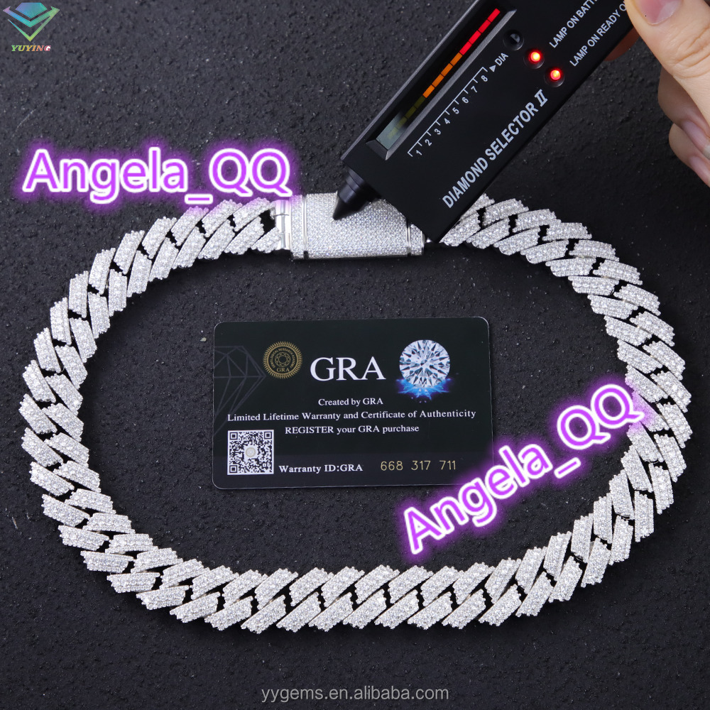 Pass Tester Mossanite Cuban Chain Fine Jewelry 20mm Wide S925 Silver Chain Hip Hop Necklace VVS Moissanite Rapper Cuban Chain